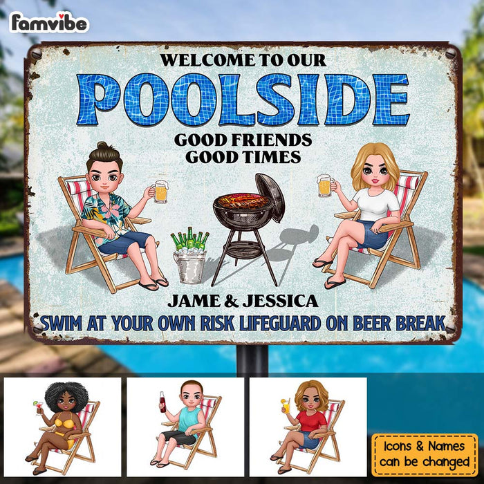 Personalized Funny Poolside Grilling Metal Sign 34236 1