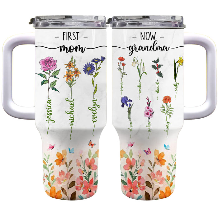 Personalized Gift For Grandma Floral First Mom Now Grandma 40oz Tumbler With Straw 34237 1