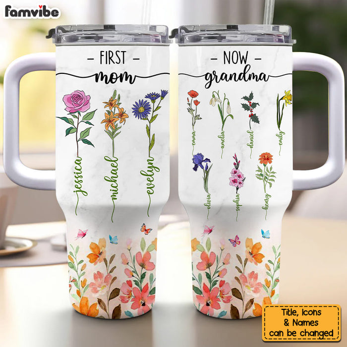 Personalized Gift For Grandma Floral First Mom Now Grandma 40oz Tumbler With Straw 34237 1