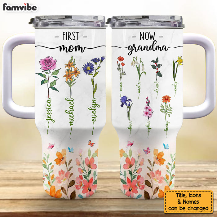 Personalized Gift For Grandma Floral First Mom Now Grandma 40oz Tumbler With Straw 34237 1