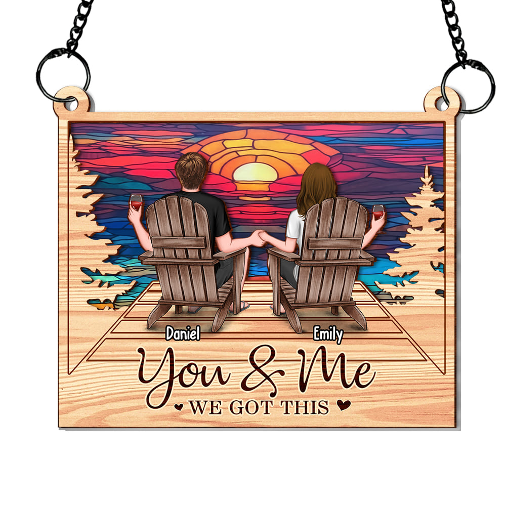 Personalized Gift For Couple Sitting Sunset Acrylic Mix Wood Suncatcher Ornament 34249 Primary Mockup