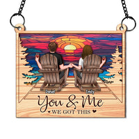 Personalized Gift For Couple Sitting Sunset Acrylic Mix Wood Suncatcher Ornament 34249 thumb 1