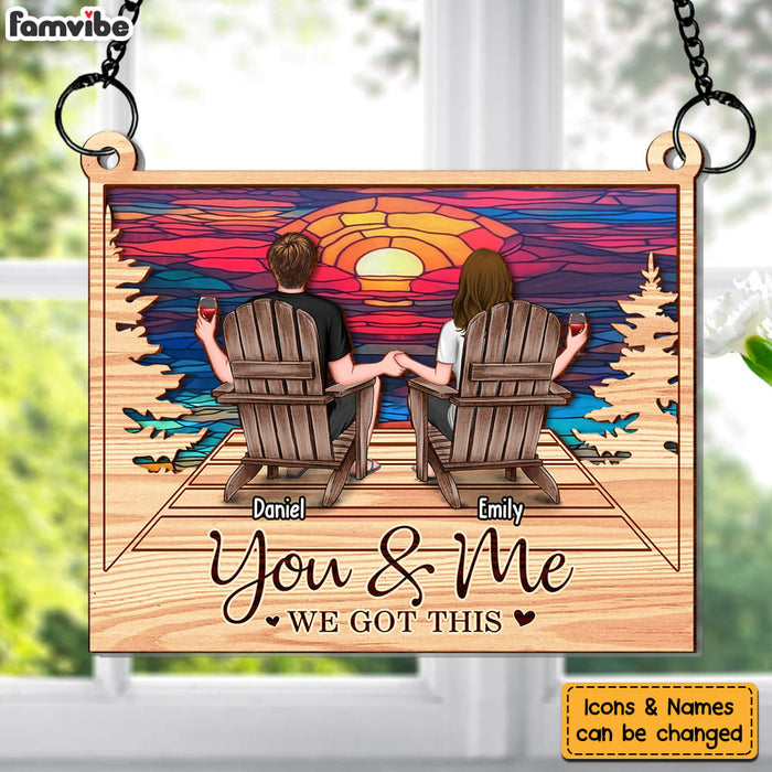 Personalized Gift For Couple Sitting Sunset Acrylic Mix Wood Suncatcher Ornament 34249 1