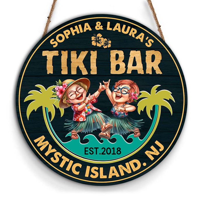 Personalized Gift Idea For Family Tiki Bar Round Wood Sign 34259 1