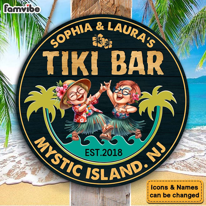 Personalized Gift Idea For Family Tiki Bar Round Wood Sign 34259 1