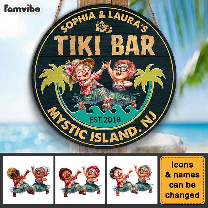 Personalized Gift Idea For Family Tiki Bar Round Wood Sign 34259 1