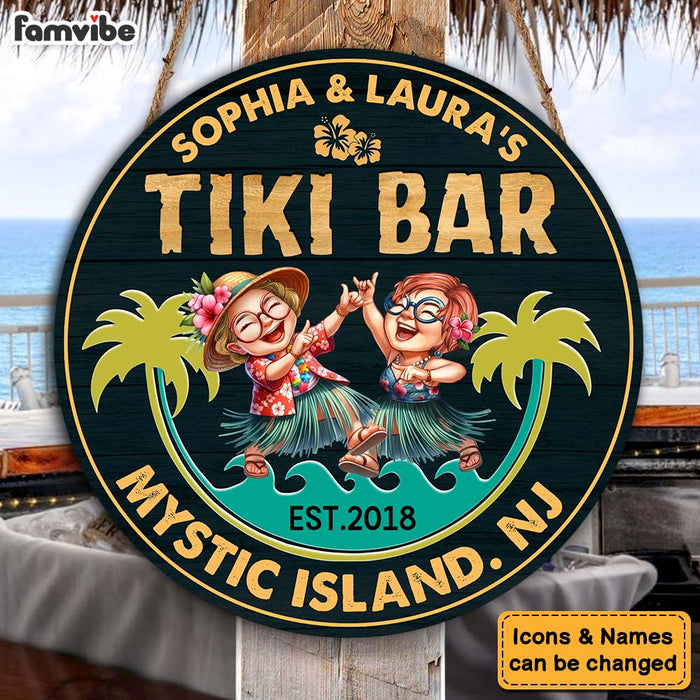 Personalized Gift Idea For Family Tiki Bar Round Wood Sign 34259 1