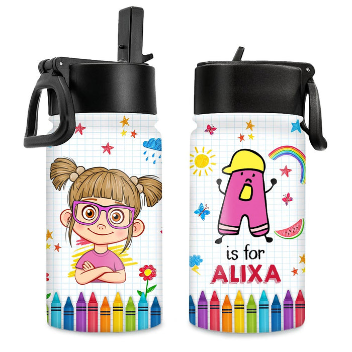Personalized Gift For Granddaughter Name Initial Kids Water Bottle 34268 1