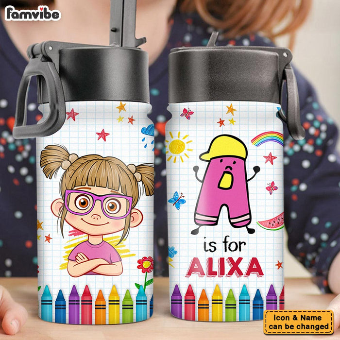 Personalized Gift For Granddaughter Name Initial Kids Water Bottle 34268 1