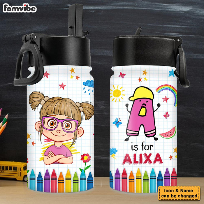 Personalized Gift For Granddaughter Name Initial Kids Water Bottle 34268 1