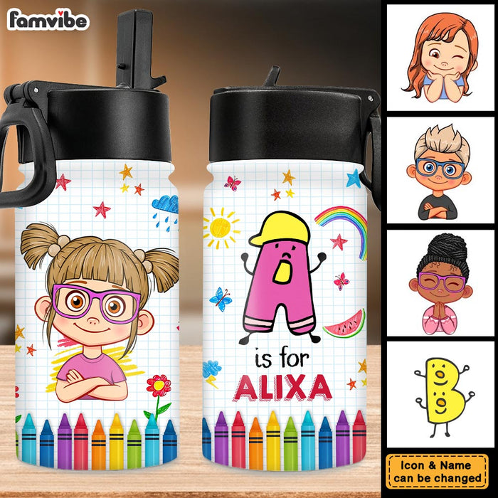 Personalized Gift For Granddaughter Name Initial Kids Water Bottle 34268 1