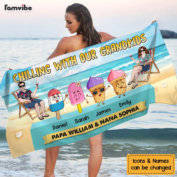Personalized Chilling With My Grandkids Beach Towel 34307 1
