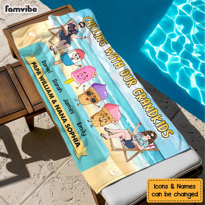 Personalized Chilling With My Grandkids Beach Towel 34307 1