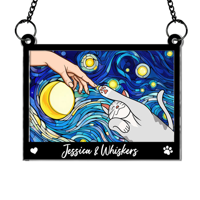 Personalized Gift For Cat Lovers Cat Reaching For Hand Acrylic Suncatcher Ornament 34341 1
