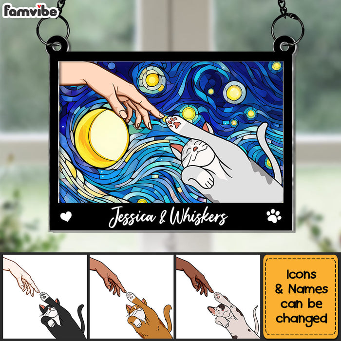 Personalized Gift For Cat Lovers Cat Reaching For Hand Acrylic Suncatcher Ornament 34341 1