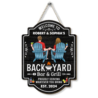 Personalized For Husband Wife Backyard Bar & Grill Couple Sitting Wood Sign 34505 thumb 1