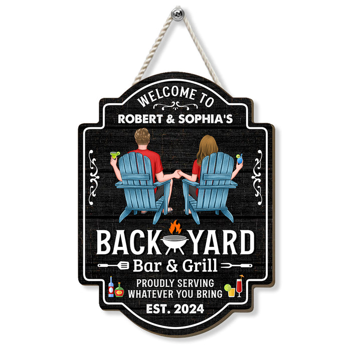 Personalized For Husband Wife Backyard Bar & Grill Couple Sitting Wood Sign 34505 1