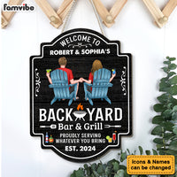 Personalized For Husband Wife Backyard Bar & Grill Couple Sitting Wood Sign 34505 thumb 1