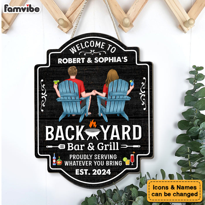 Personalized For Husband Wife Backyard Bar & Grill Couple Sitting Wood Sign 34505 1