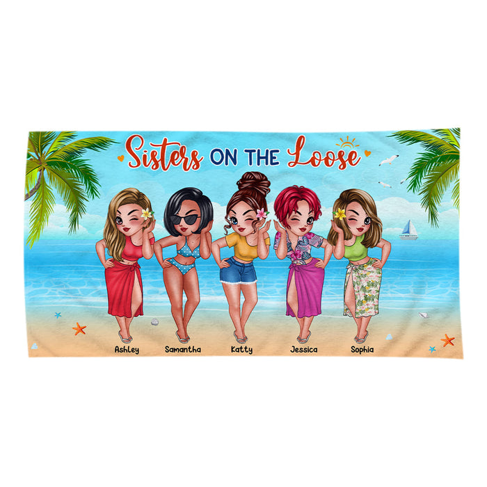 Personalized Sisters On The Loose Beach Towel 34510 1