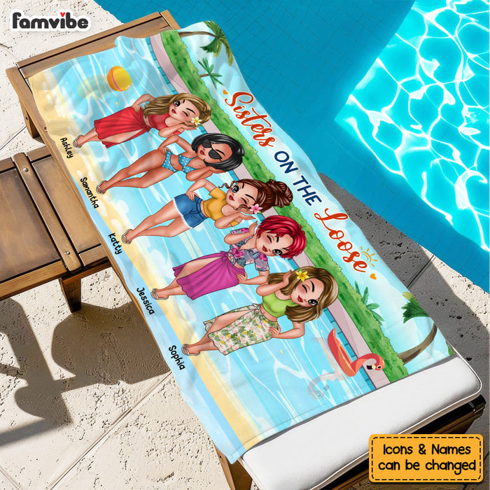Personalized Sisters On The Loose Beach Towel 34510 1
