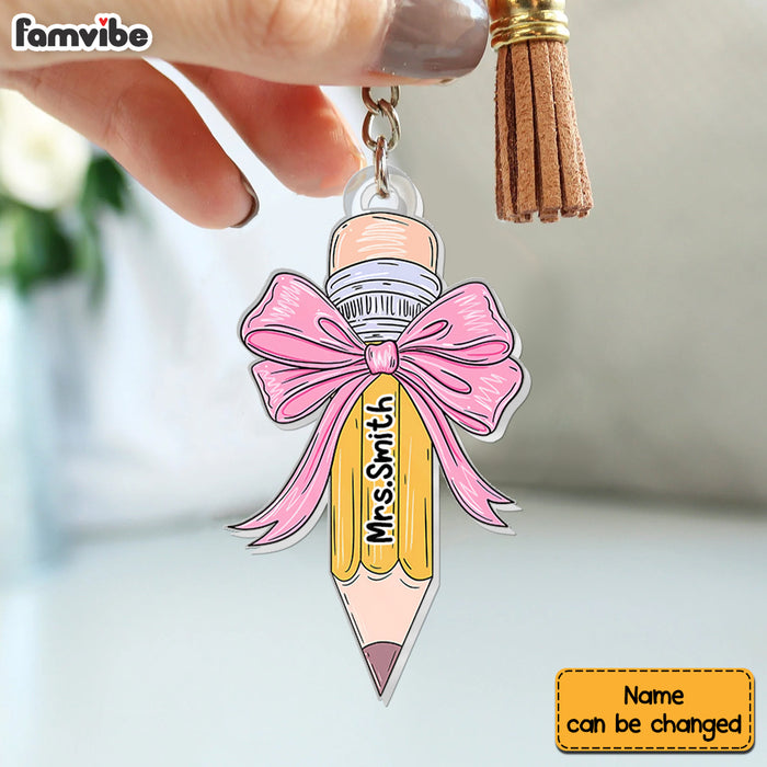 Personalized Gift For Teacher Coquette Pencil Acrylic Keychain 34561 1