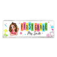 Personalized Retro Back to School Pencil Rainbow Teacher Acrylic Desk Name Plate 34616 thumb 1
