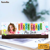 Personalized Retro Back to School Pencil Rainbow Teacher Acrylic Desk Name Plate 34616 thumb 1
