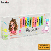 Personalized Retro Back to School Pencil Rainbow Teacher Acrylic Desk Name Plate 34616 thumb 1