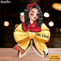 Personalized Teacher Pencil Coquette Bow 2 Layered Wooden Plaque 34618 thumb 1