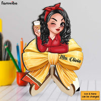 Personalized Teacher Pencil Coquette Bow 2 Layered Wooden Plaque 34618 thumb 1
