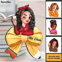Personalized Teacher Pencil Coquette Bow 2 Layered Wooden Plaque 34618 thumb 1