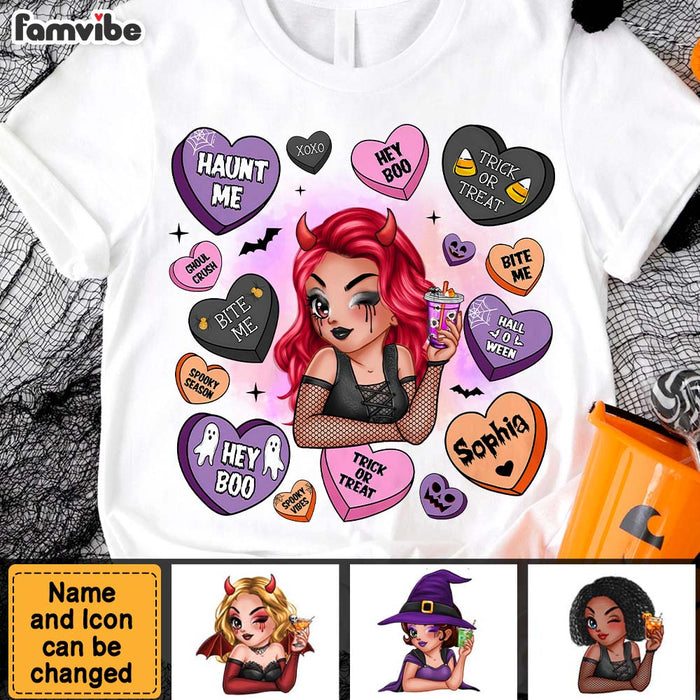 Personalized Gift For Woman Candy Hearts Halloween Shirt - Hoodie - Sweatshirt 34625 1