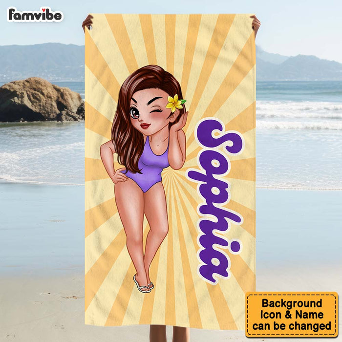 Personalized Groovy Retro Style Name Custom Beach Towel 34641 1