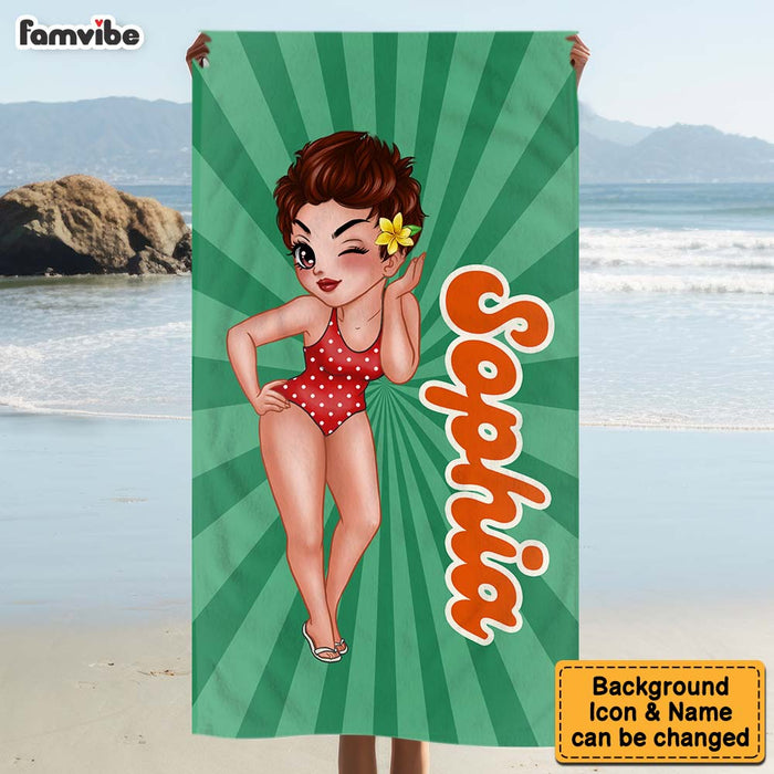 Personalized Groovy Retro Style Name Custom Beach Towel 34641 1