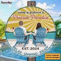 Personalized Gift For Couple Retro Poolside Paradise Round Wood Sign 34821 thumb 1