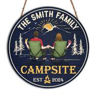 Personalized Gift For Couple Welcome To Our Campsite Round Wood Sign 34833 thumb 1