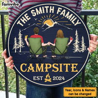 Personalized Gift For Couple Welcome To Our Campsite Round Wood Sign 34833 thumb 1