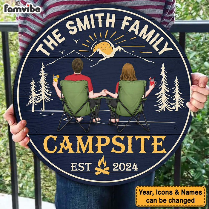 Personalized Gift For Couple Welcome To Our Campsite Round Wood Sign 34833 1