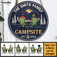 Personalized Gift For Couple Welcome To Our Campsite Round Wood Sign 34833 thumb 1