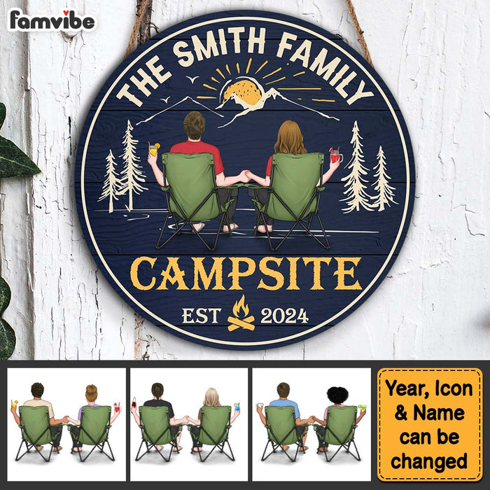 Personalized Gift For Couple Welcome To Our Campsite Round Wood Sign 34833 1