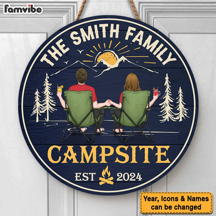 Personalized Gift For Couple Welcome To Our Campsite Round Wood Sign 34833 1