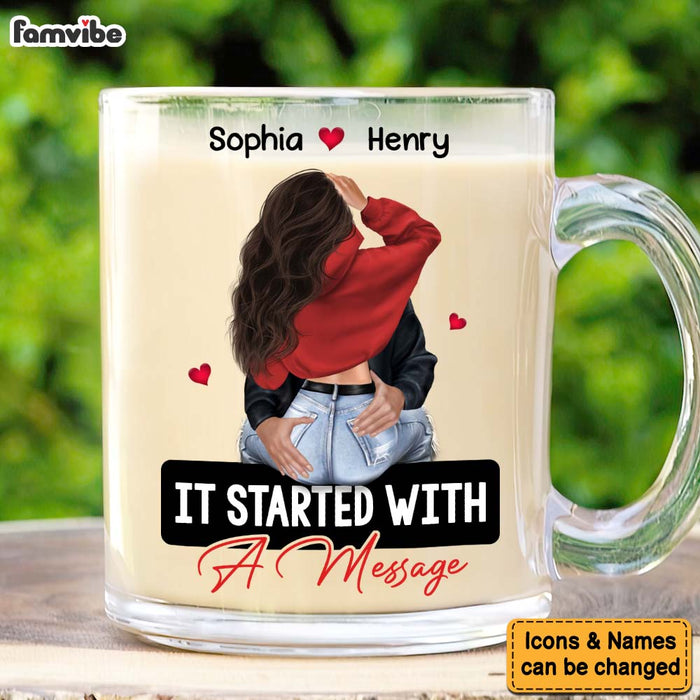 Personalized It Started With A Message Romantic Couple Glass Mug 34977 1