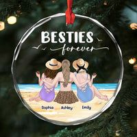 Personalized Gift For Friends Besties Sitting Retro Vintage Beach Landscape Circle Glass Ornament 35103 thumb 1