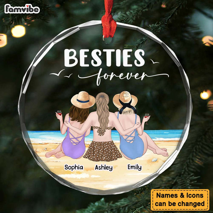 Personalized Gift For Friends Besties Sitting Retro Vintage Beach Landscape Circle Glass Ornament 35103 1
