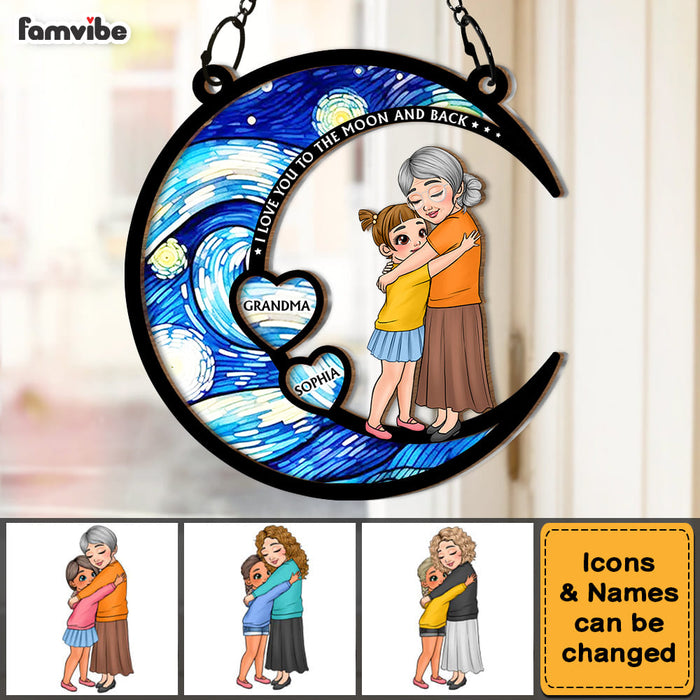 Personalized Gift For Granddaughter Love You To The Moon And Back Acrylic Mix Wood Suncatcher Ornament 35119 1