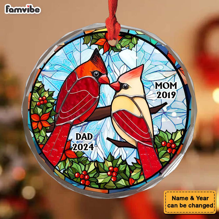 Personalized Memorial Gift For Loss Of Loved Ones Cardinal Stained Glass Circle Glass Ornament 35129 1