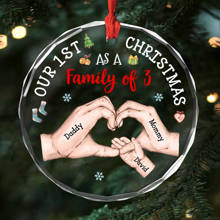 Personalized Baby's First Christmas As A Family Circle Glass Ornament 35133 1
