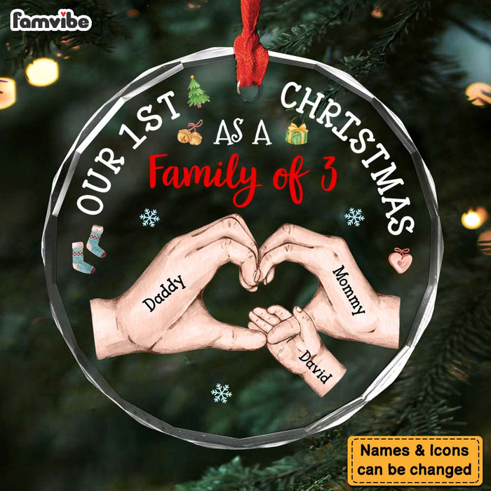 Personalized Baby's First Christmas As A Family Circle Glass Ornament 35133 1