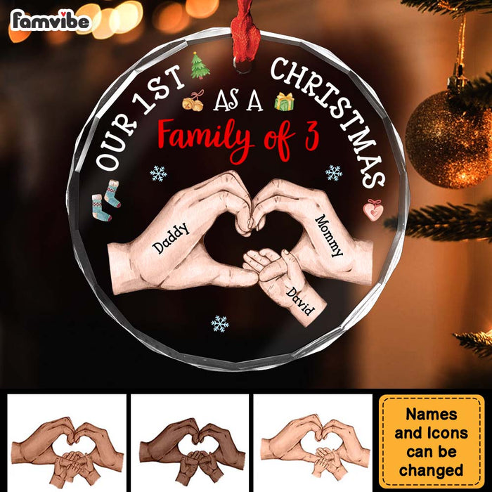 Personalized Baby's First Christmas As A Family Circle Glass Ornament 35133 1